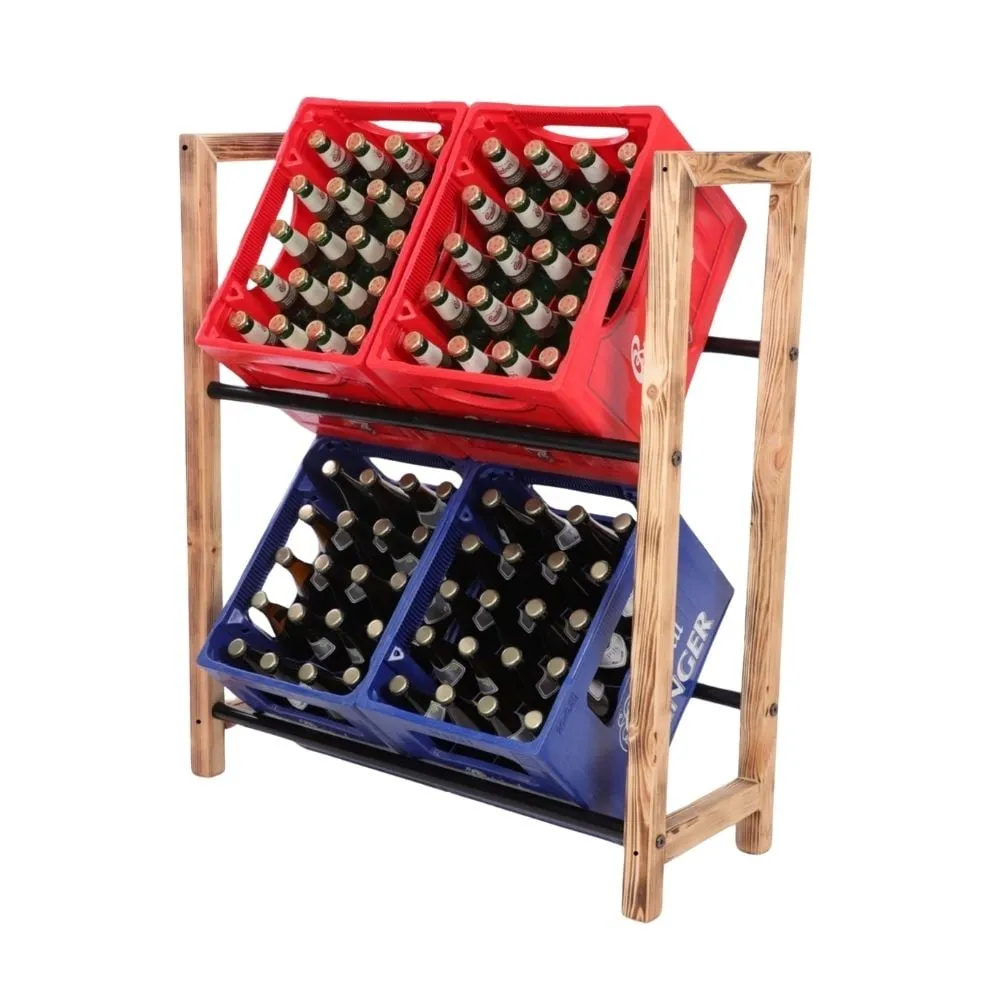 Getränkekistenregal HUNSRÜCK | HxBxT 95x82x32cm | 4 Kisten auf 2 Ebenen | Massives Kiefernholz | Gebrannt