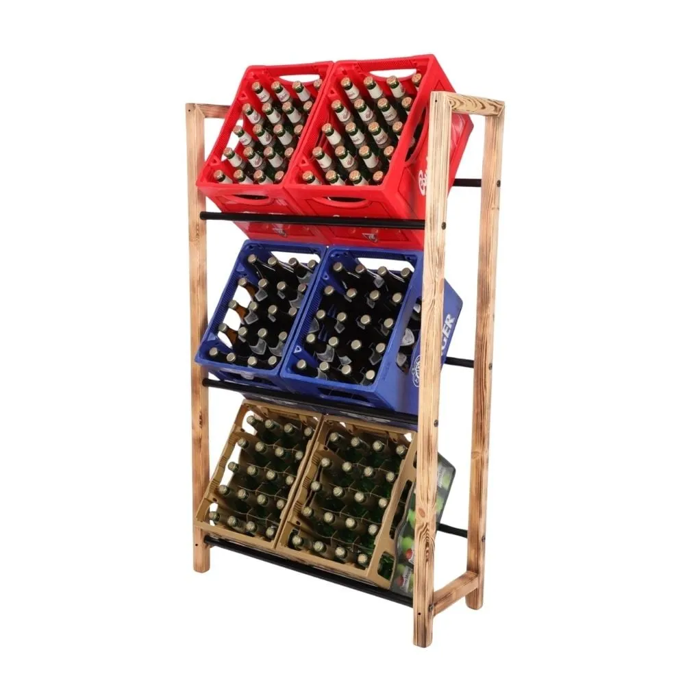 Getränkekistenregal HUNSRÜCK | HxBxT 138x82x32cm | 6 Kisten auf 3 Ebenen | Massives Kiefernholz | Gebrannt