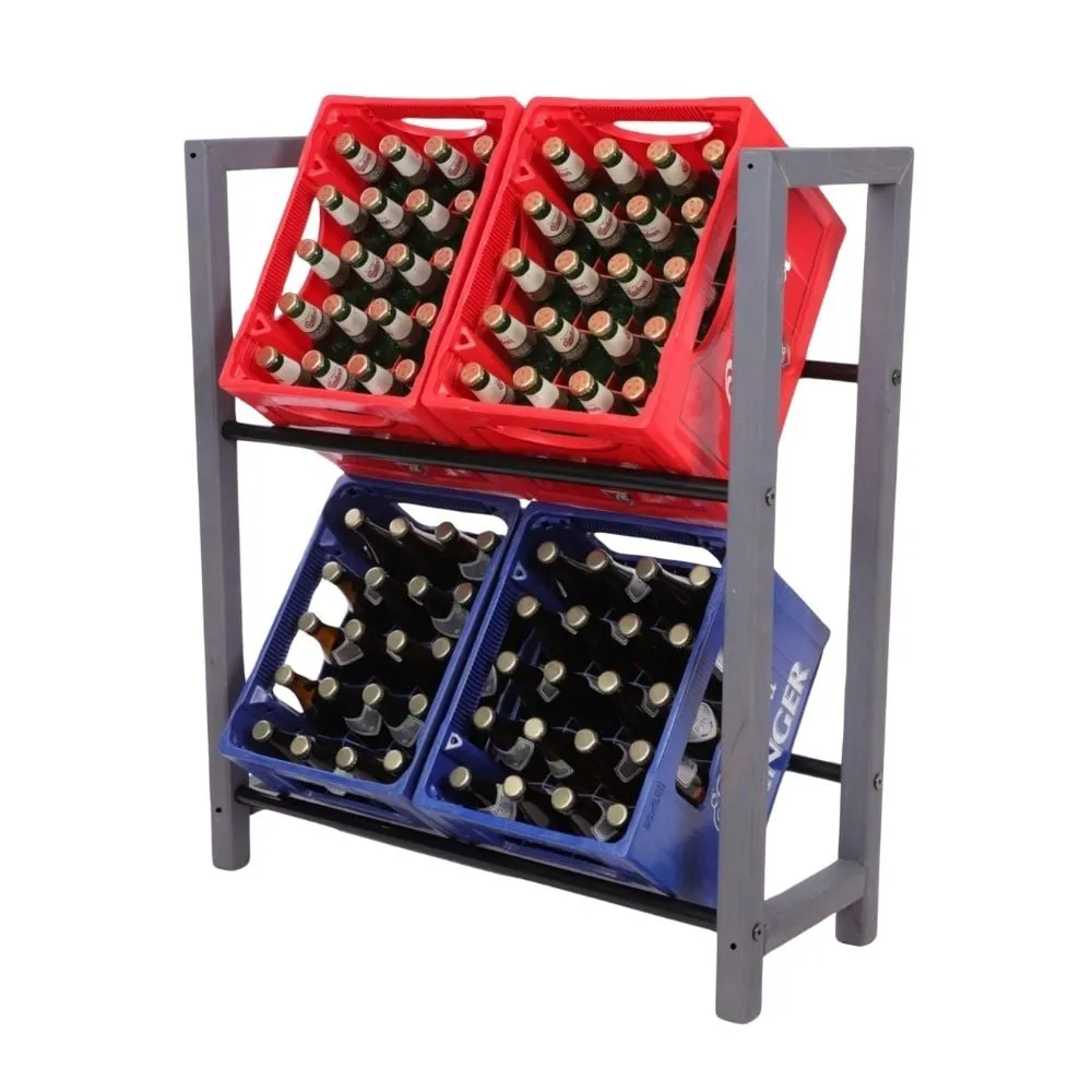 Getränkekistenregal HUNSRÜCK | HxBxT 95x82x32cm | 4 Kisten auf 2 Ebenen | Massives Kiefernholz | Grau geölt