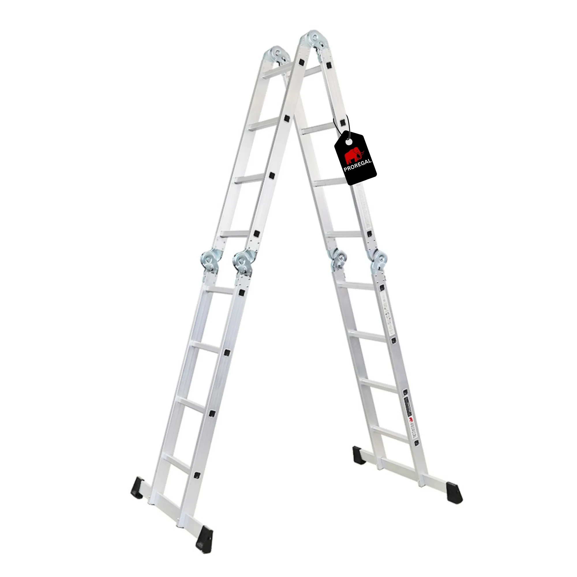 Sprossen-Mehrzweckleiter MULTISTEP | mit Gerüstplattform | 4-teilig Aluminiumleiter | 4x4 Sprossen | bis zu 4,6 m Höhe | Traglast 150kg | Arbeitsgerüst, Stehleiter & Anlegeleiter