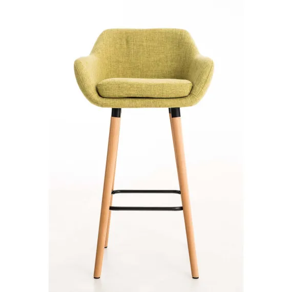 Hoher moderner Hocker aus Naturholz und grünem Stoff mit gepolstertem Sitz Grant