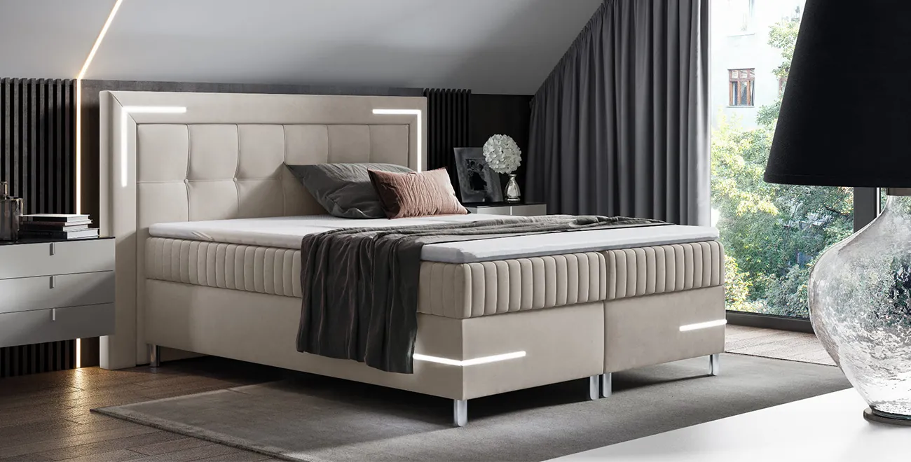 Boxspringbett Tango 1 180x200 mit 2 Bettkästen, Doppelbett mit Bonell-Matratze + Topper