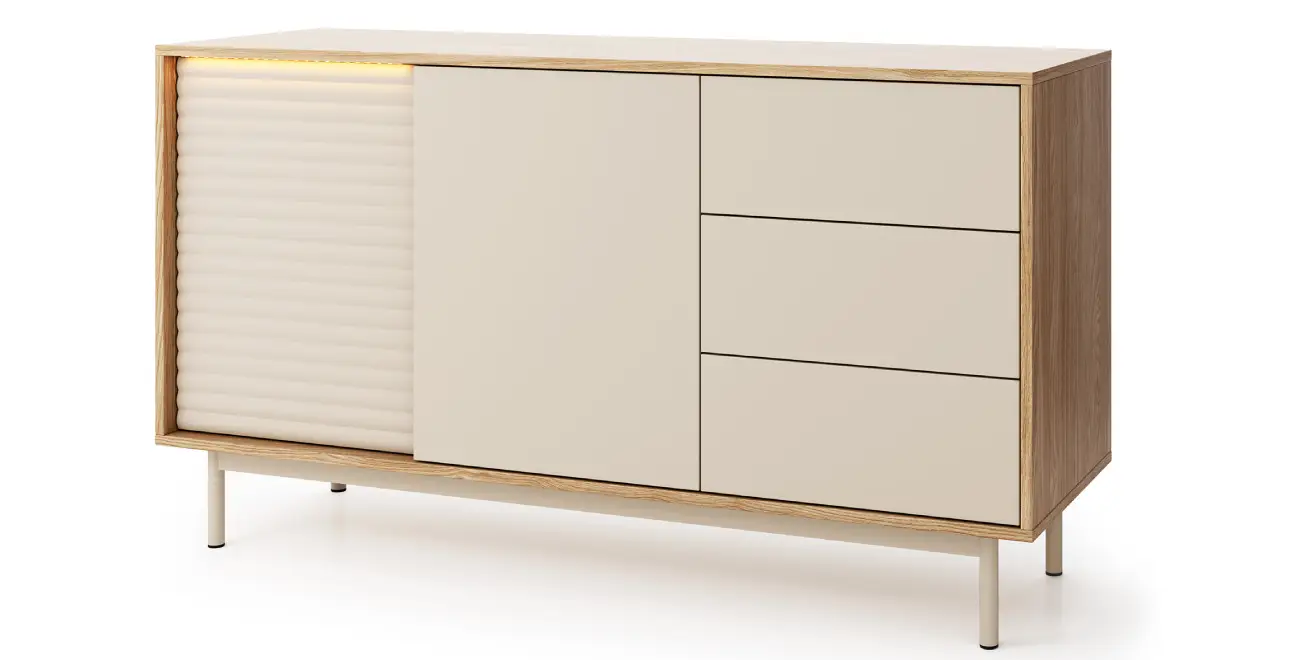 Kommode mit Schubladen und LED-Beleuchtung geriffelt Tila TI3 Kaschmir