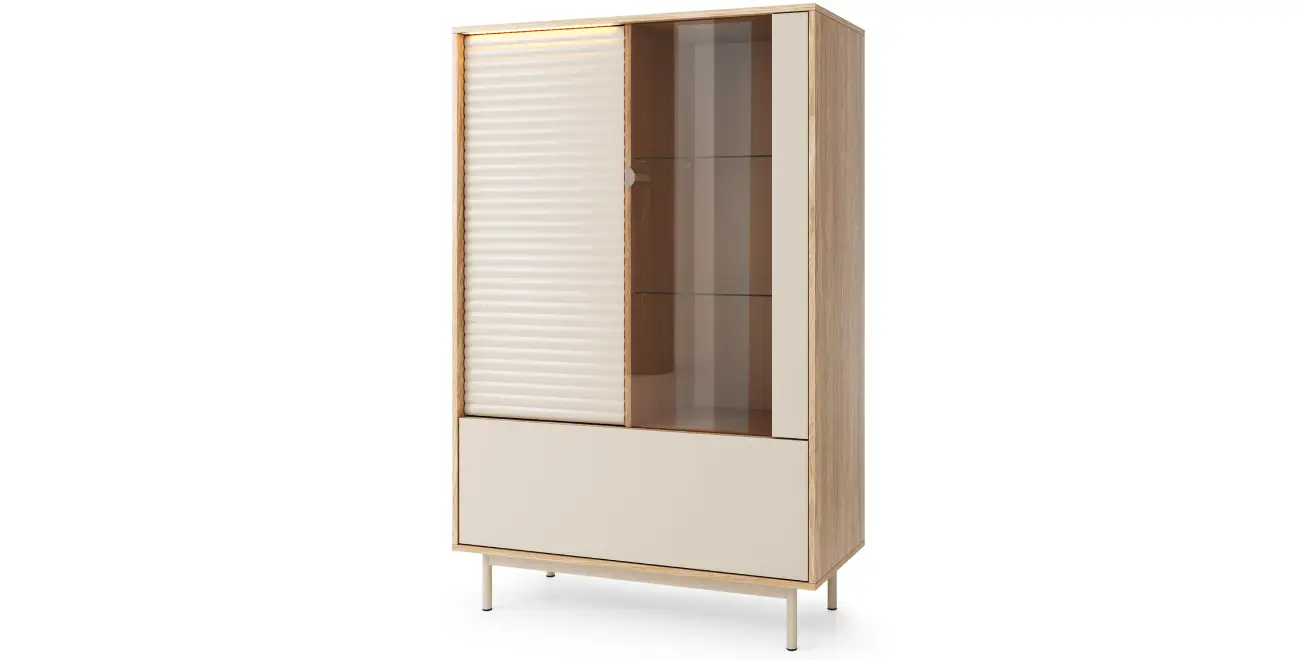 Vitrine mit LED-Beleuchtung geriffelt Tila TI1 Kaschmir