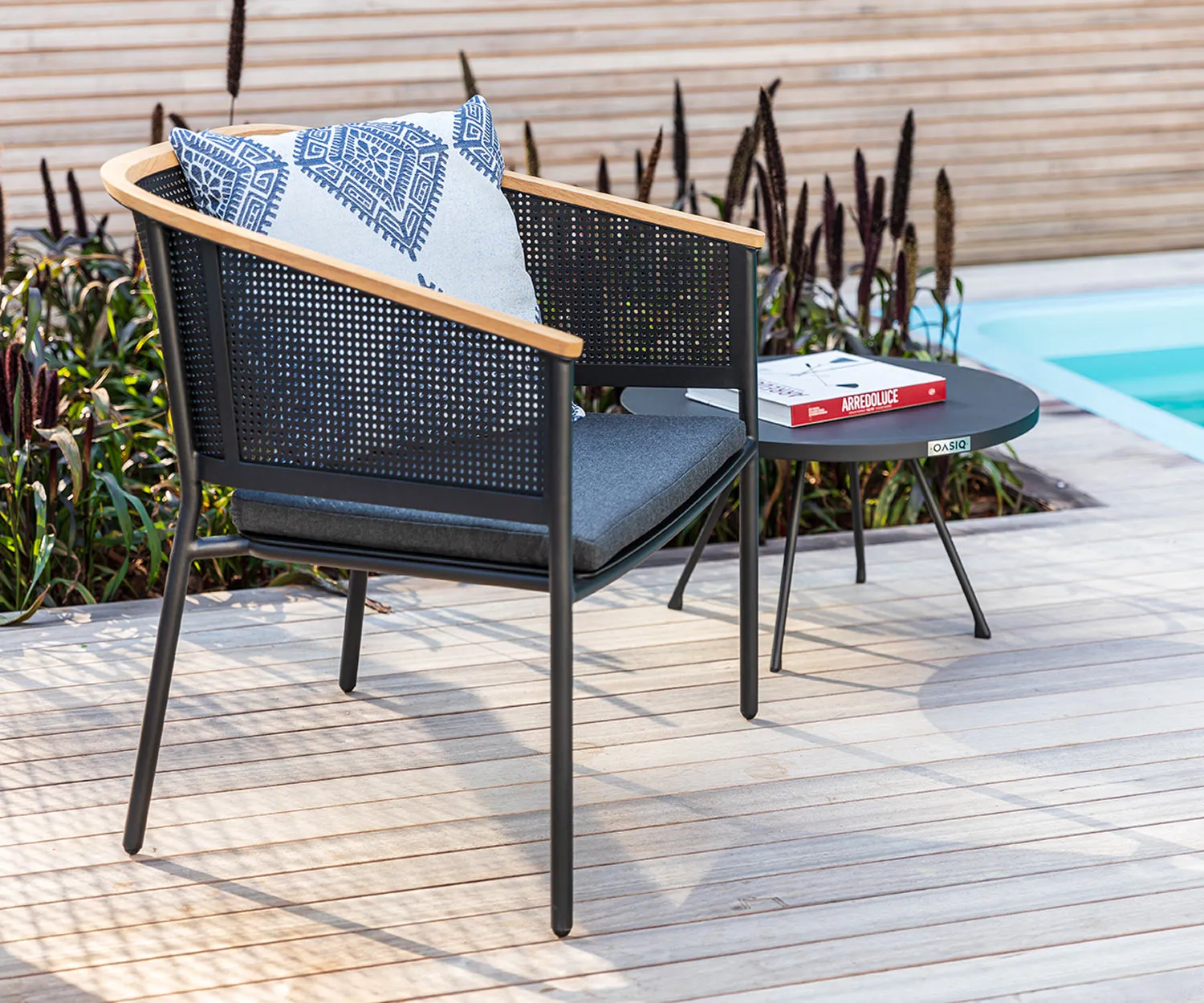 Oasiq Riad Design Loungesessel Aluminium Anthrazit Teak