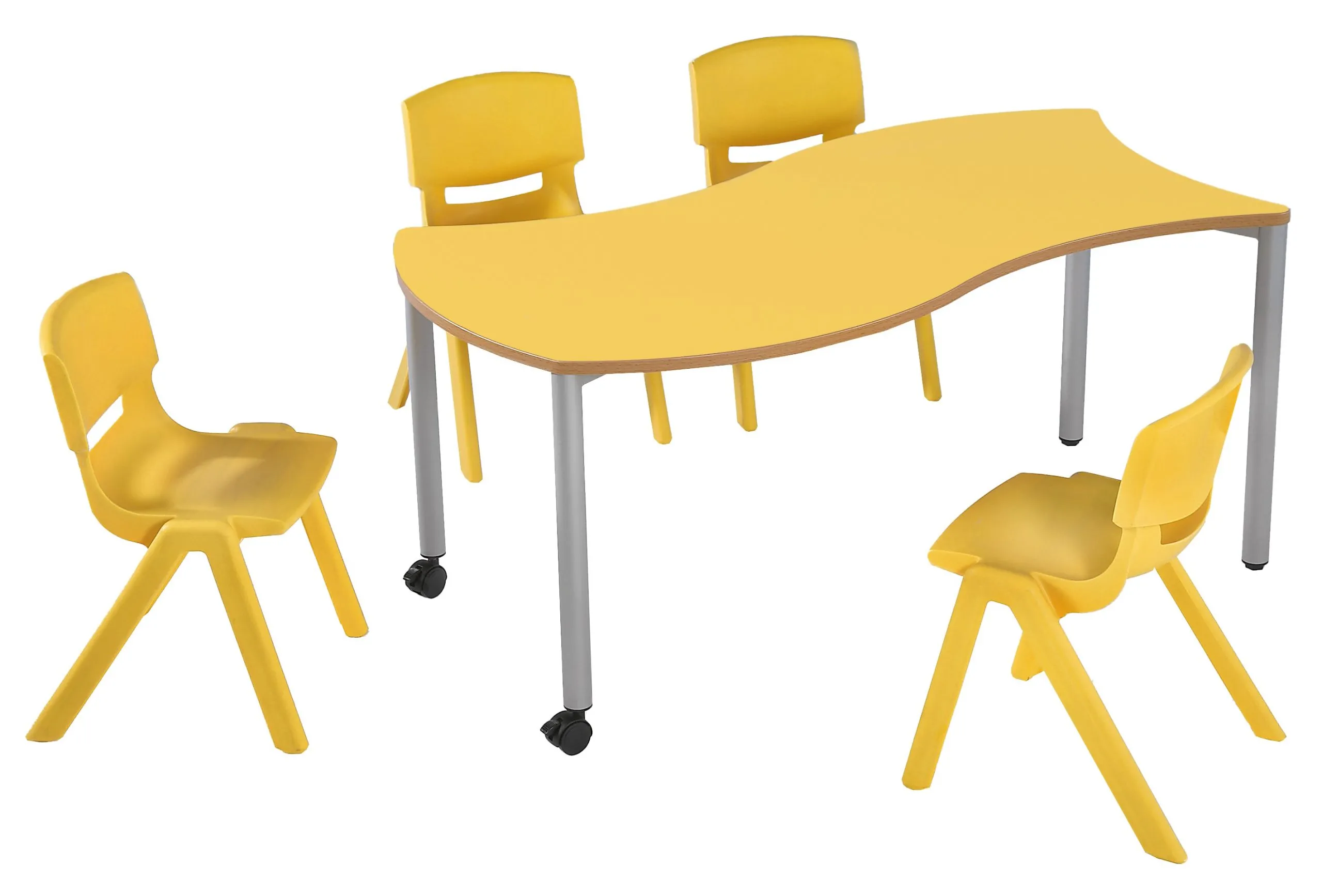 Rechteckwellentisch mit Rundrohrstahlgestell, feststehend und höhenverstellbar