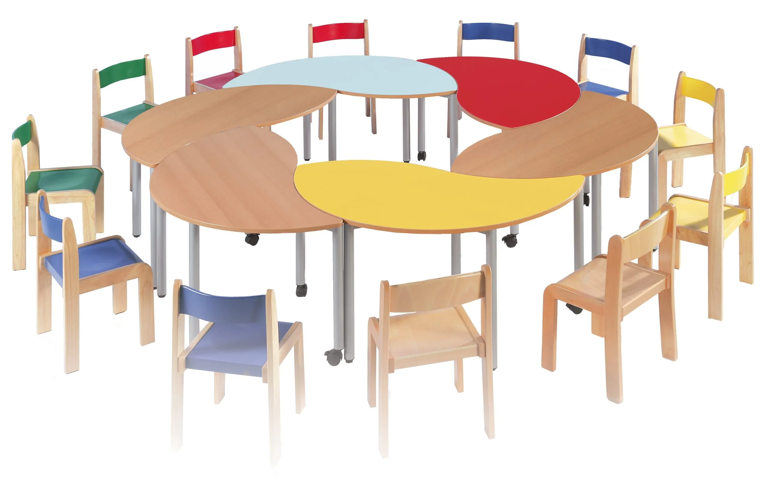 Halbrundwellentisch mit Rundrohrstahlgestell, fahrbar oder feststehend in verschiedenen Höhen