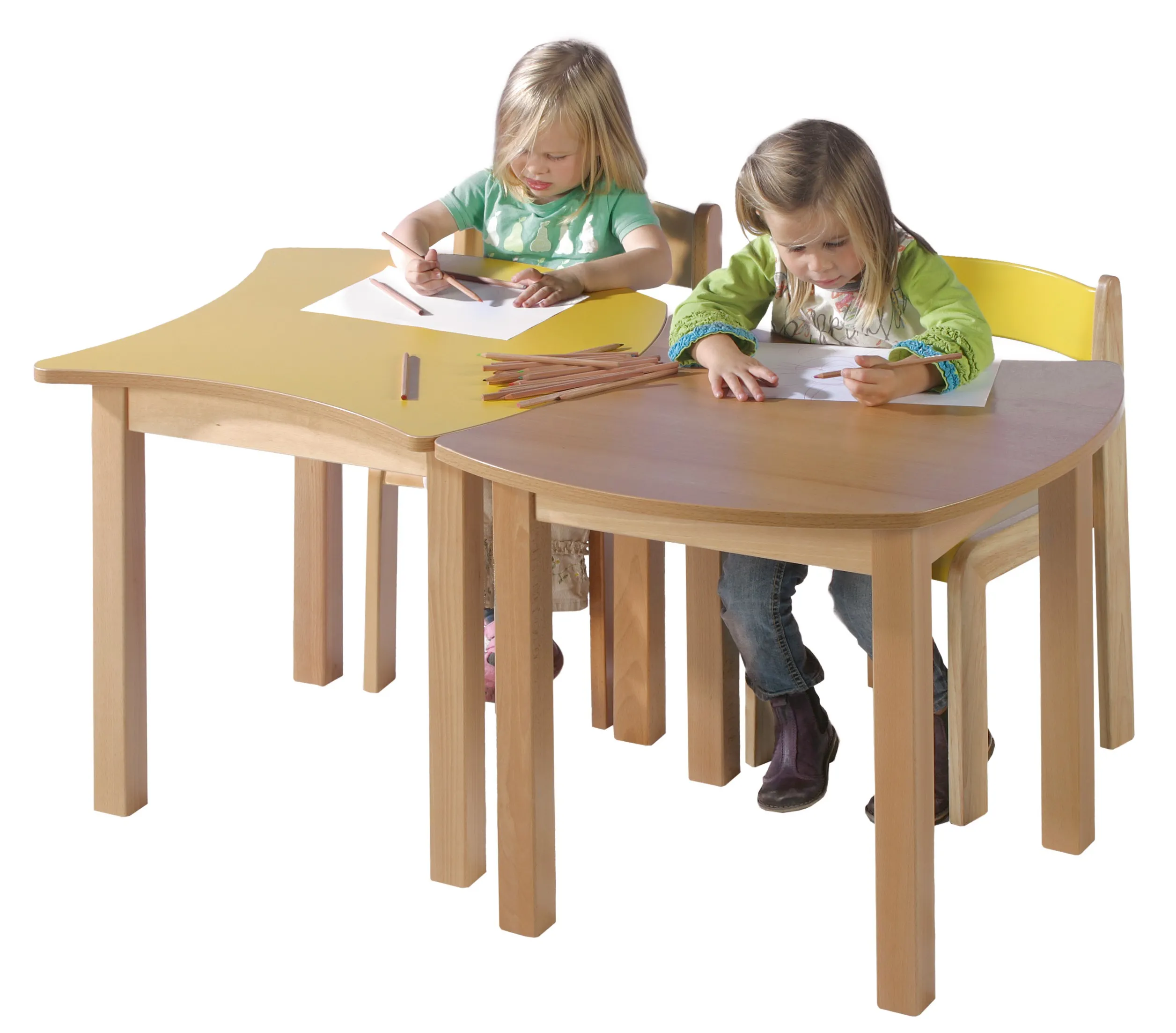 Quadrattisch mit Wellenkante und Holzgestell, B/T 60 x 60 cm in verschiedenen Höhen