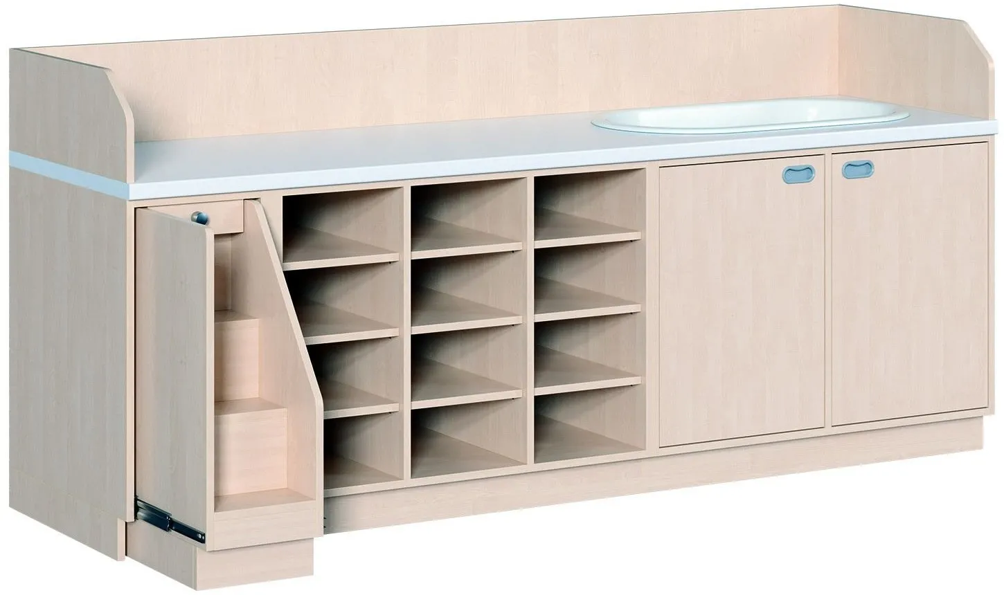 Wickelkommode mit 12 Fächern inkl. Badewanne und Treppe
