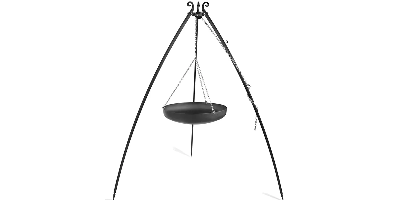 Wok am Dreibein, 200 cm Höhe, Rohstahl, 60/70 cm Durchmesser