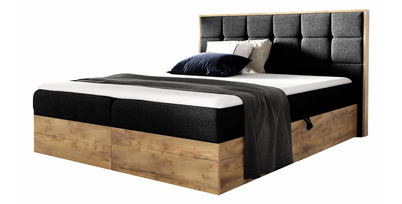 Boxspringbett WOOD I 180x200 Hotelbett Mit Zwei Bettkasten Kontinentales Bett Eiche
