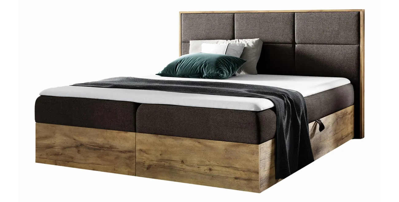 Boxspringbett WOOD II 180x200 Hotelbett Mit Zwei Bettkasten Kontinentales Bett Eiche