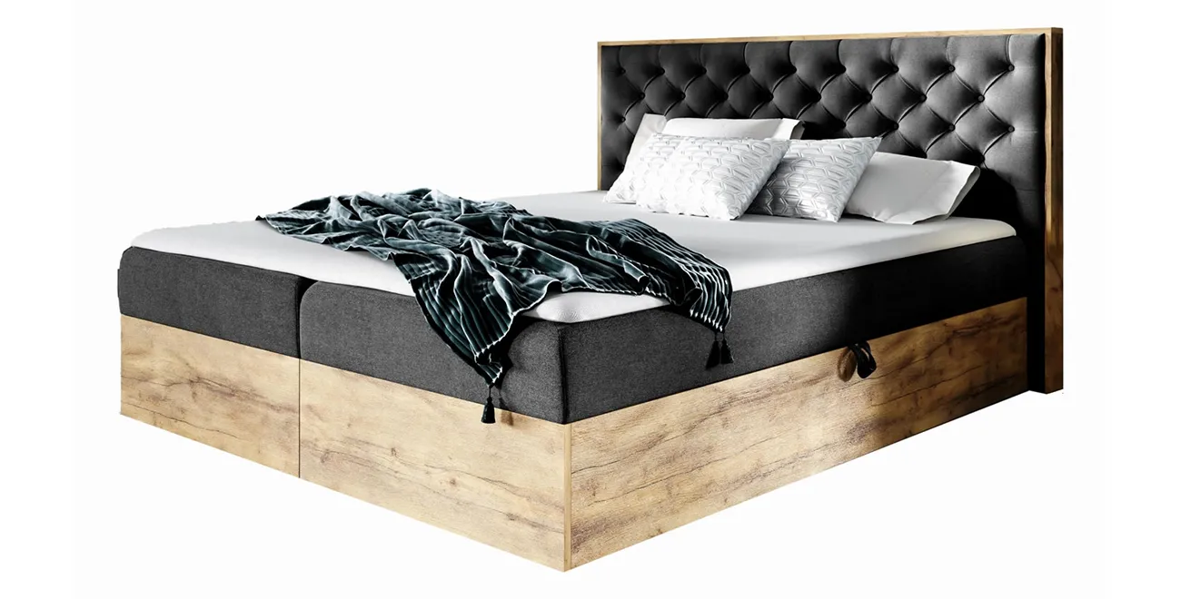 Boxspringbett WOOD III 180x200 Hotelbett Mit Zwei Bettkasten Kontinentales Bett Eiche