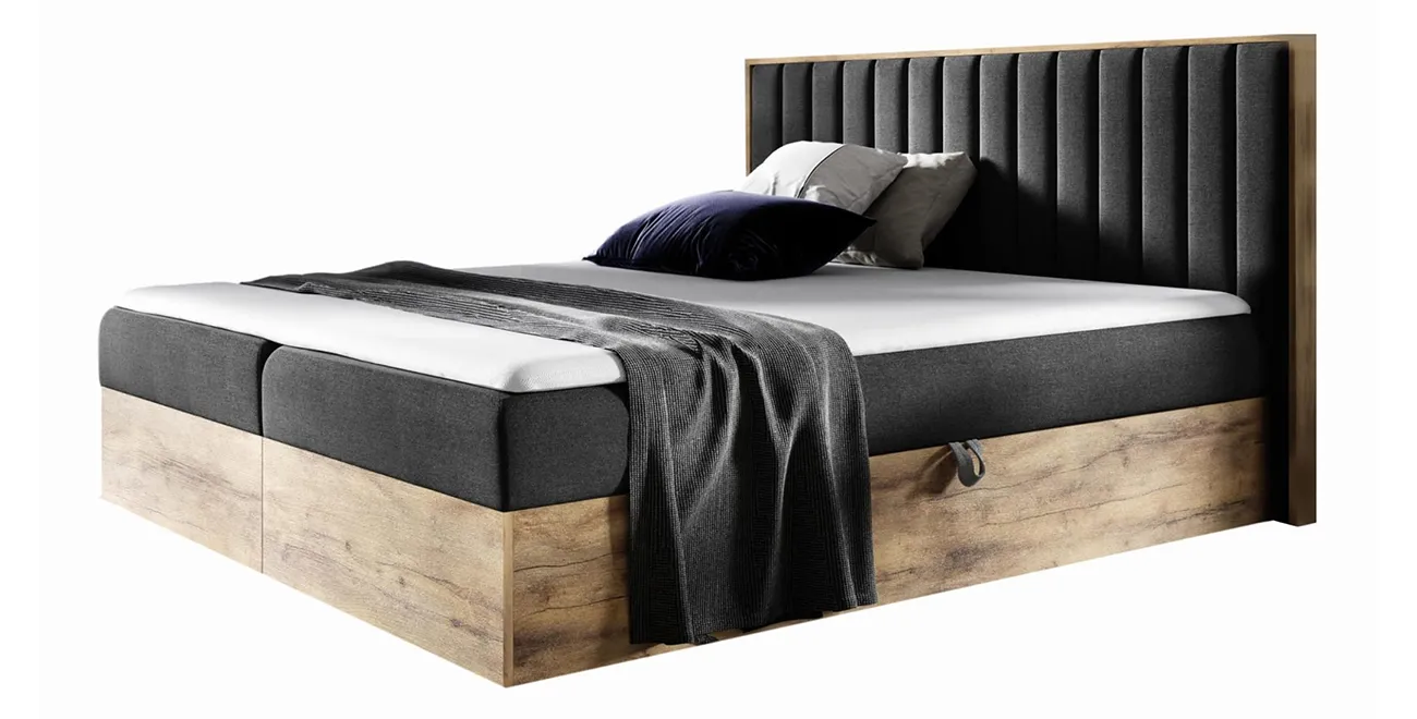 Boxspringbett WOOD IV 180x200 Hotelbett Mit Zwei Bettkasten Kontinentales Bett Eiche
