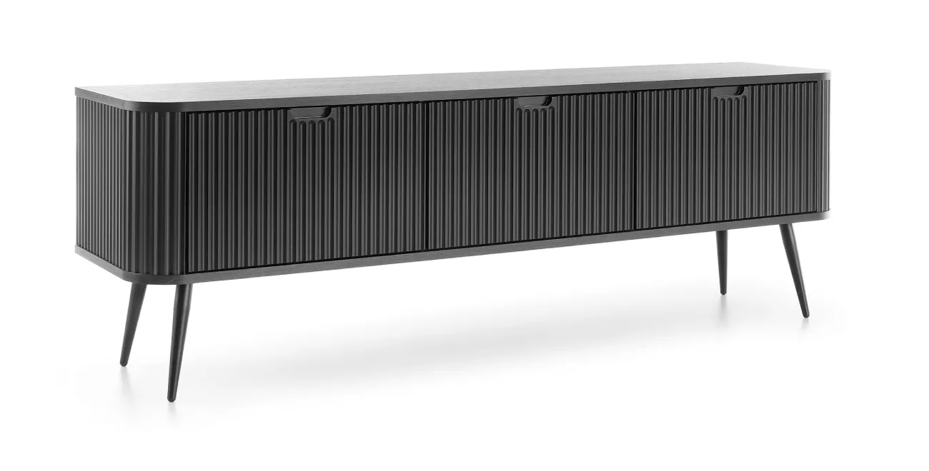 TV-Schrank Zova RTV-168  Schwarz , geriffelt, abgerundet