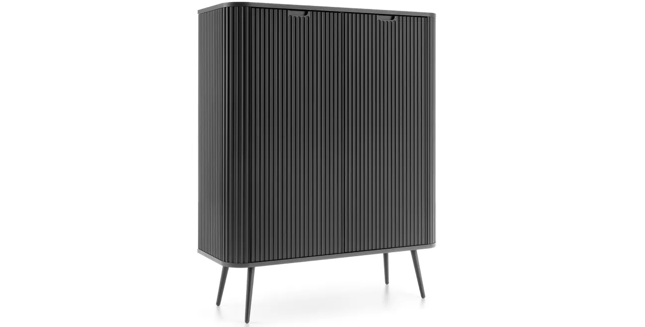 Kommode Zova K-103 Schwarz zweitürige Kommode, kanneliert, abgerundet