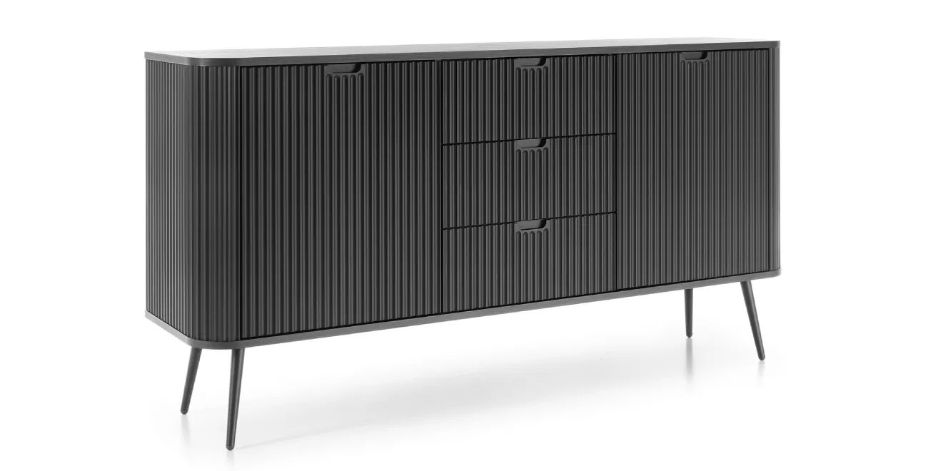 Kommode Zova KSZ-168 Schwarz zweitürige Kommode, kanneliert, abgerundet