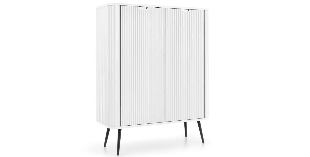 Kommode Zova K-103 Weiß zweitürige Kommode, kanneliert, abgerundet