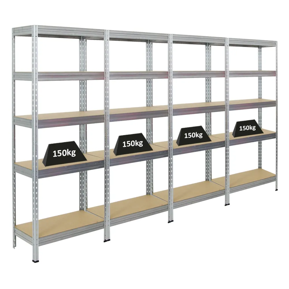 Mega Deal | 4x Schwerlastregal Rivet | HxBxT 180x75x35 cm | Fachlast 150kg | Verzinkt