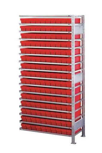 Schulte Kleinteileregal-Set 1 MULTIplus150 | Anbauregal | HxBxT 200x100x30cm | 16 Fachböden | Fachlast 150kg | inkl.150 Kästen 8x9x30cm Rot | Verzinkt