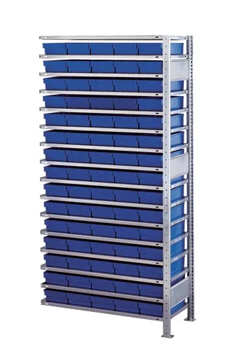 Schulte Kleinteileregal-Set 3 MULTIplus150 | Anbauregal | HxBxT 200x100x30cm | 16 Fachböden | Fachlast 150kg | inkl.75 Kästen 8x19x30cm Blau | Verzinkt