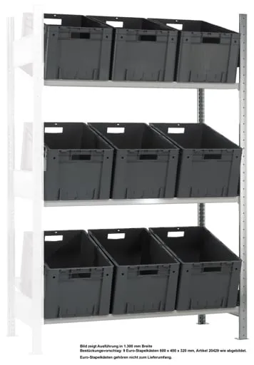 Schulte Schrägbodenregal MULTIplus150 | Anbauregal ohne Behälter | HxBxT 200x100x60cm | 3 Fachböden | Traglast 150kg | Verzinkt/Lichtgrau