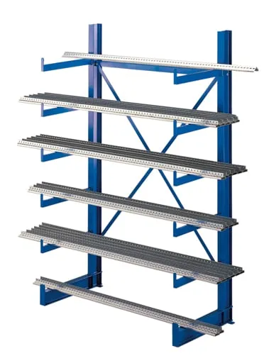 Schulte Kragarmregal-Set K 1000 einseitig | Grundregal | HxBxT 200x125x2x500cm | Tragkraft je Arm 200kg | Enzianblau