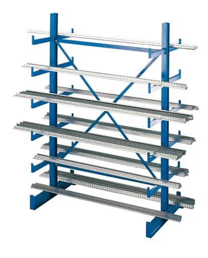 Schulte Kragarmregal-Set K 1000 doppelseitig | Grundregal | HxBxT 200x125x2x500cm | Tragkraft je Arm 200kg | Enzianblau