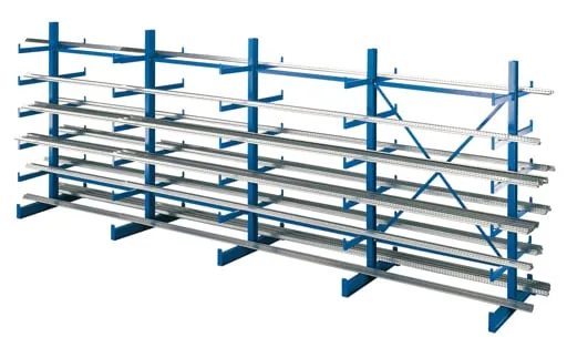 Schulte Kragarmregal-Set K 1000 doppelseitig | Grundregal | HxBxT 200x500x2x500cm | Tragkraft je Arm 200kg | Enzianblau