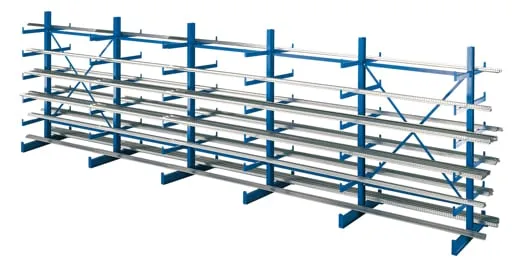 Schulte Kragarmregal-Set K 1000 doppelseitig | Grundregal | HxBxT 200x625x2x500cm | Tragkraft je Arm 200kg | Enzianblau