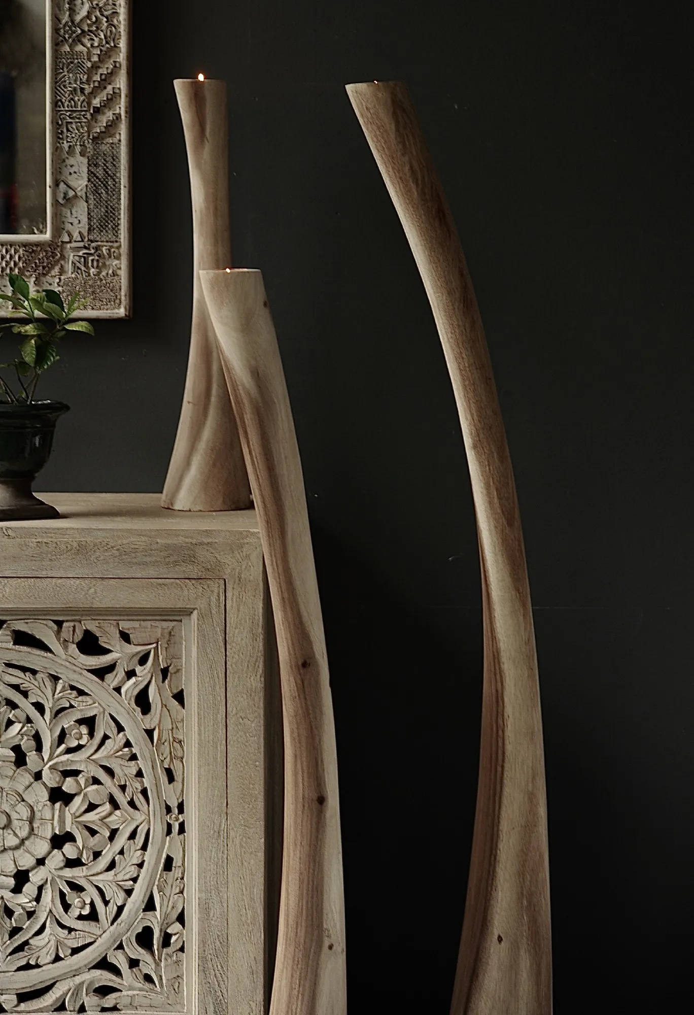 Teelichthalter 'Lilin', natur, H 100 cm, Ø 13 cm