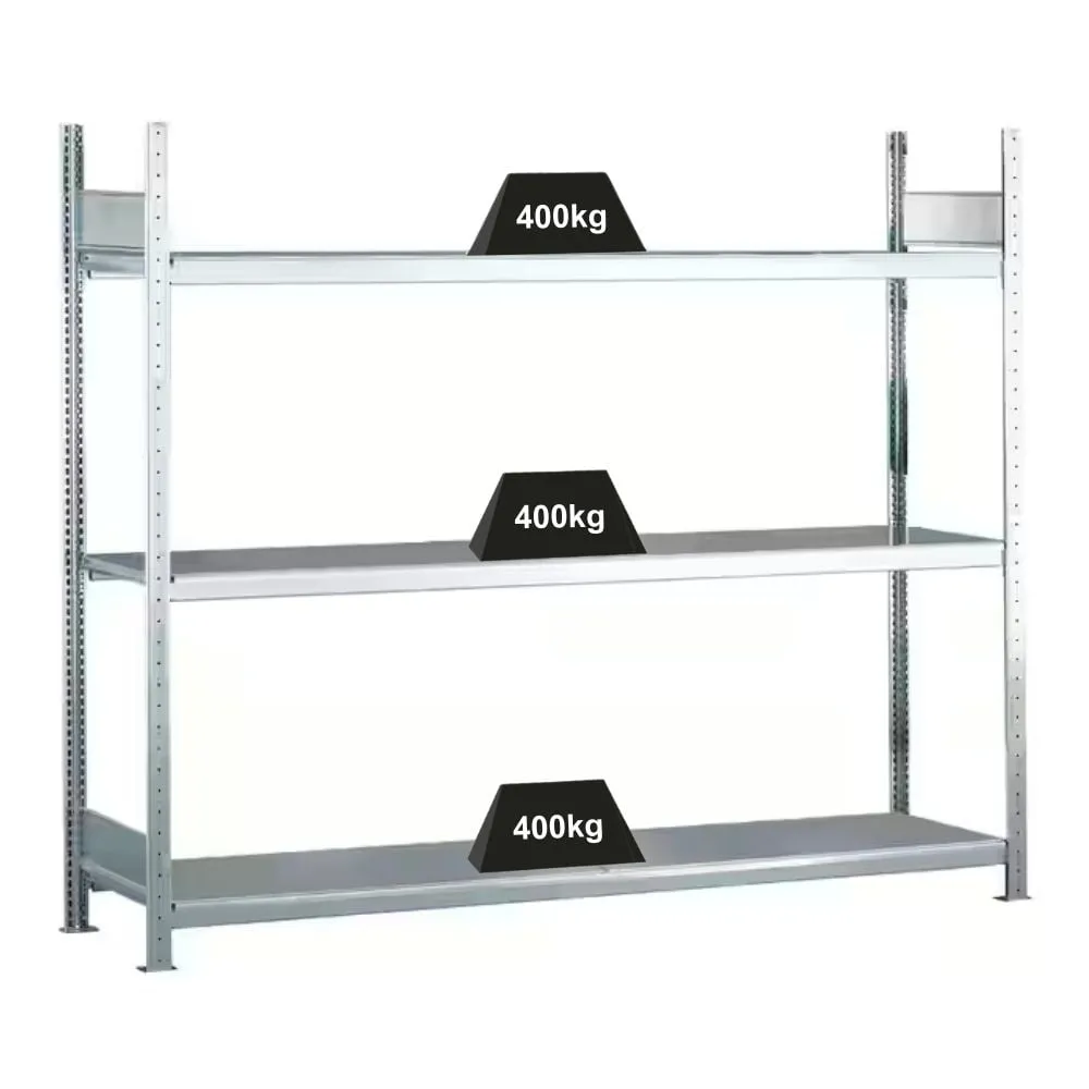 Schulte Weitspannregal mit Stahlböden WS 2000 | Grundregal | HxBxT 200x200x50cm | 3 Ebenen | Fachlast 400kg | Verzinkt
