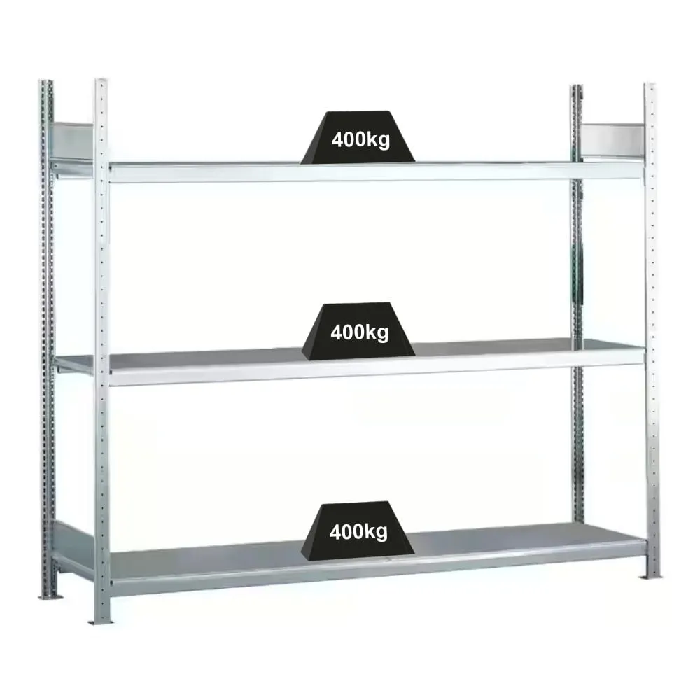 Schulte Weitspannregal mit Stahlböden WS 2000 | Grundregal | HxBxT 200x150x80cm | 3 Ebenen | Fachlast 400kg | Verzinkt