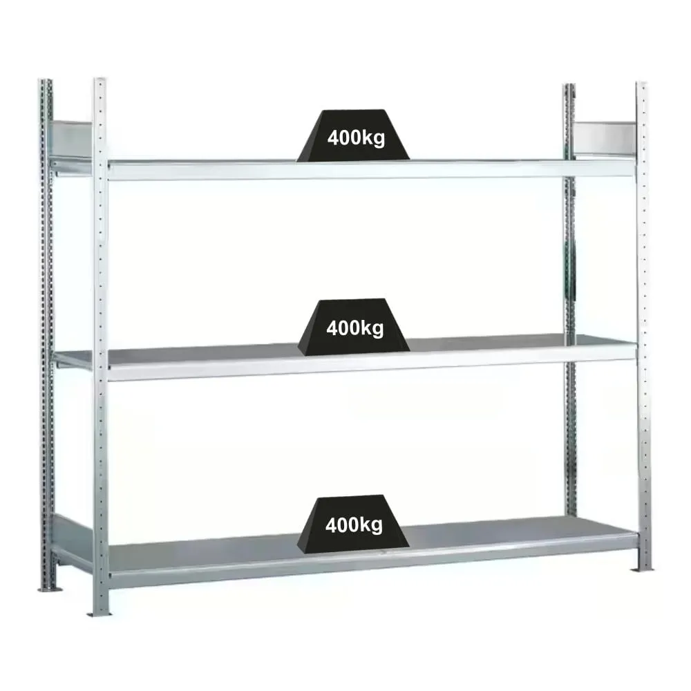Schulte Weitspannregal mit Stahlböden WS 2000 | Grundregal | HxBxT 200x150x50cm | 3 Ebenen | Fachlast 400kg | Verzinkt