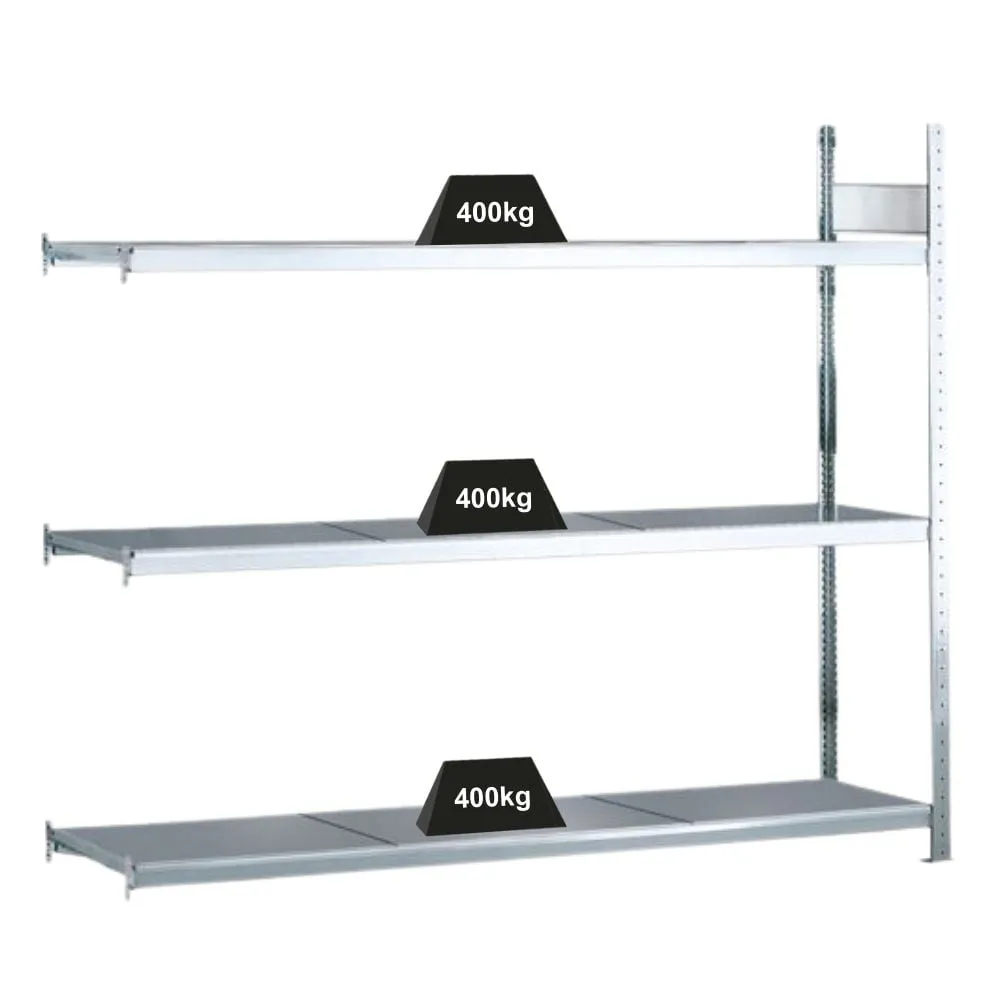 Schulte Weitspannregal mit Stahlböden WS 2000 | Anbauregal | HxBxT 200x225x80cm | 3 Ebenen | Fachlast 400kg | Verzinkt