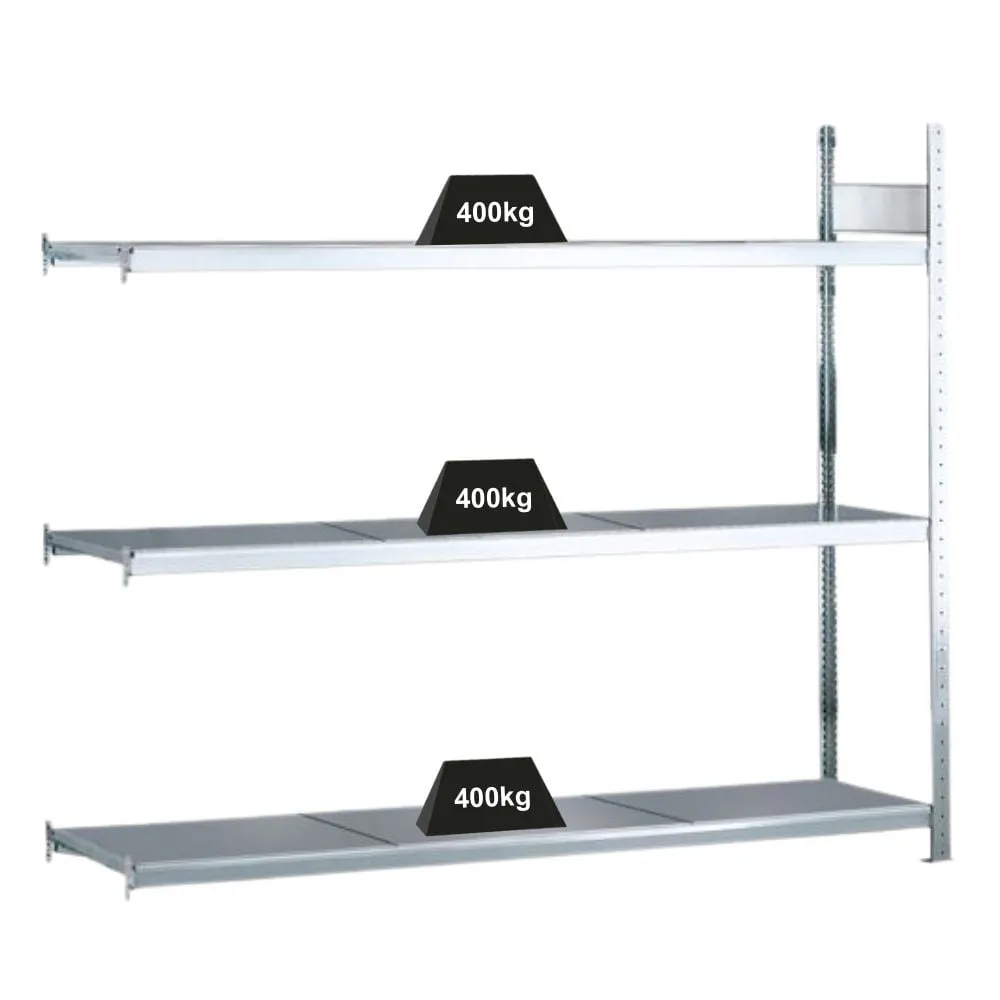Schulte Weitspannregal mit Stahlböden WS 2000 | Anbauregal | HxBxT 200x250x60cm | 3 Ebenen | Fachlast 400kg | Verzinkt