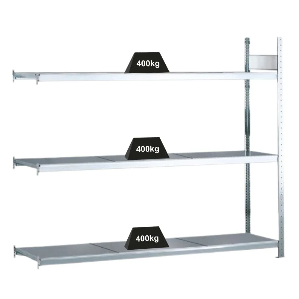 Schulte Weitspannregal mit Stahlböden WS 2000 | Anbauregal | HxBxT 200x250x40cm | 3 Ebenen | Fachlast 400kg | Verzinkt