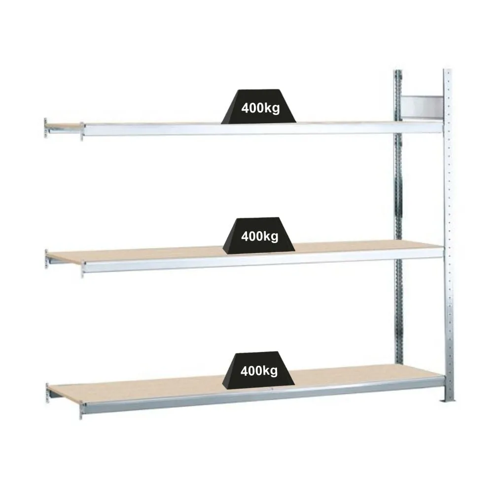 Schulte Weitspannregal mit Spanplatten WS 2000 | Anbauregal | HxBxT 200x200x50cm | 3 Ebenen | Fachlast 400kg | Verzinkt