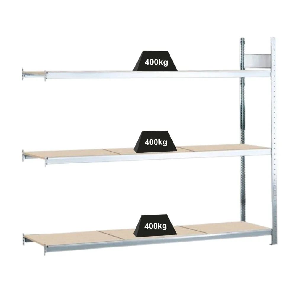 Schulte Weitspannregal mit Spanplatten WS 2000 | Anbauregal | HxBxT 200x225x80cm | 3 Ebenen | Fachlast 400kg | Verzinkt
