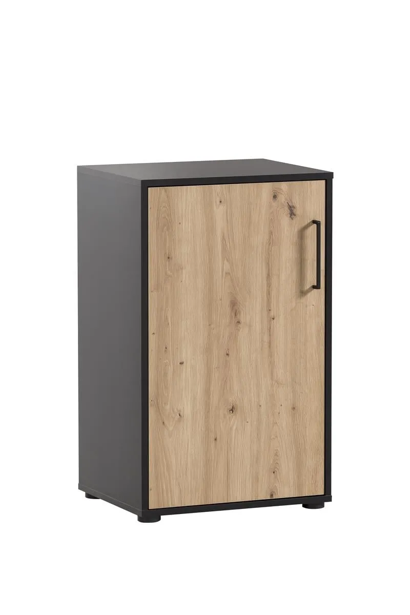 Möbelpartner Aktenschrank Raven | Small | HxBxT 84x51x41cm | 2 Fächern & 1 Flügeltür | Eiche/Schwarz