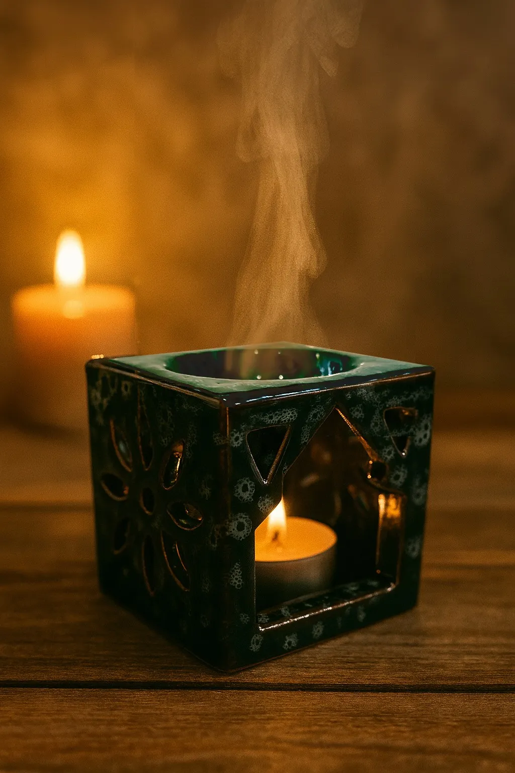 Keramik-Duftlampe, grün/weiß, Ø 7 cm, H 7 cm