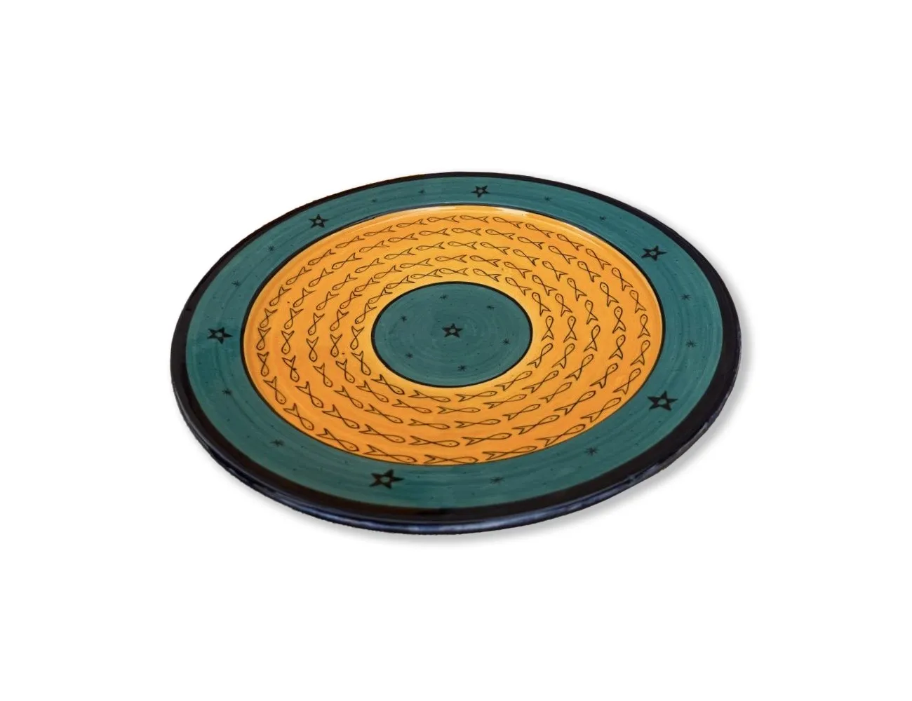 Zierteller 'Fische', blaugrün/orange, Ø 40 cm, H 6 cm