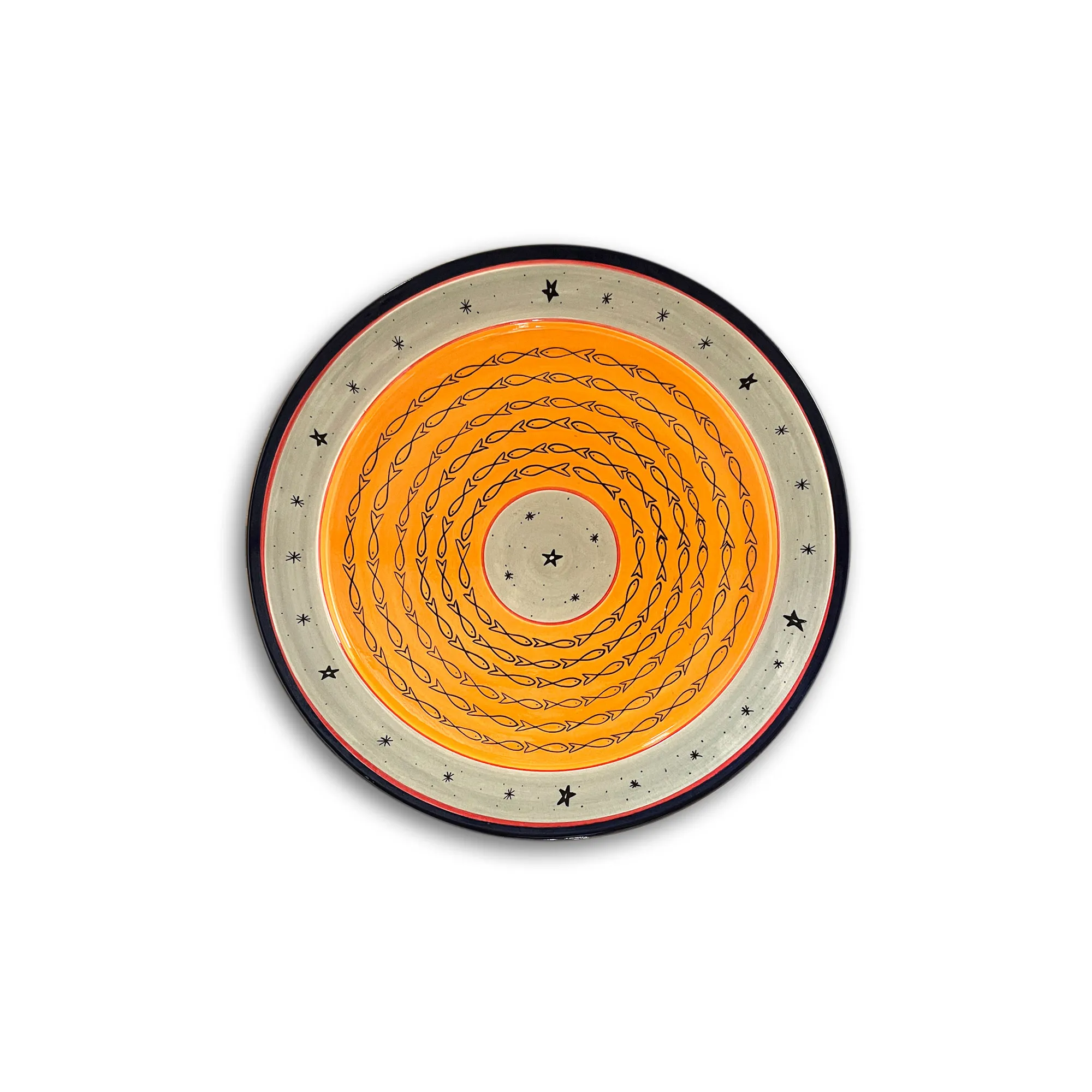 Zierteller 'Fische', orange-blau, Ø 40 cm, H 6 cm