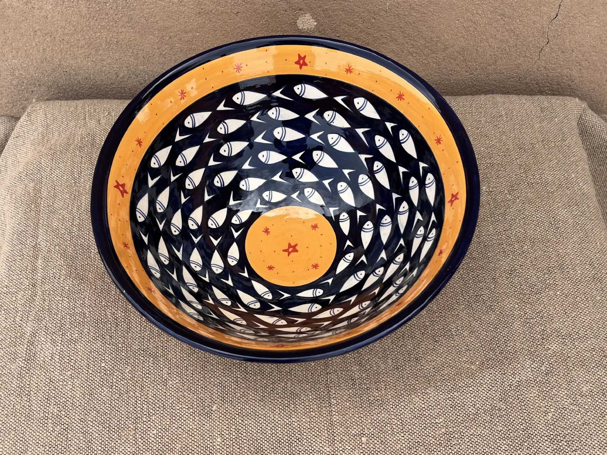 Zierschale 'Fische', blau, orange, Ø 30 cm, H 12 cm