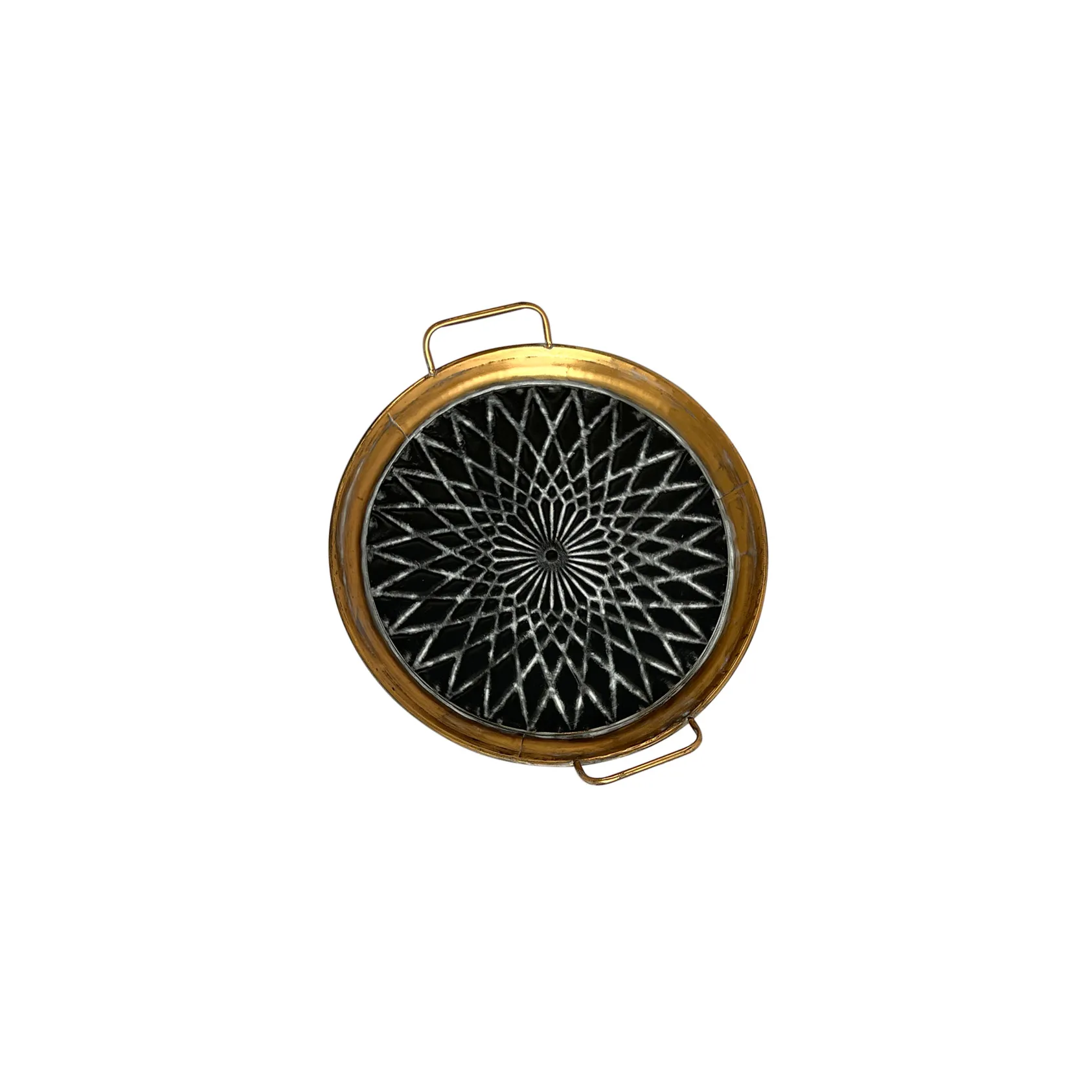 Metalltablett 'Liana' S, gold und schwarz-weiß, B 49 cm, L 44 cm, H 6 cm