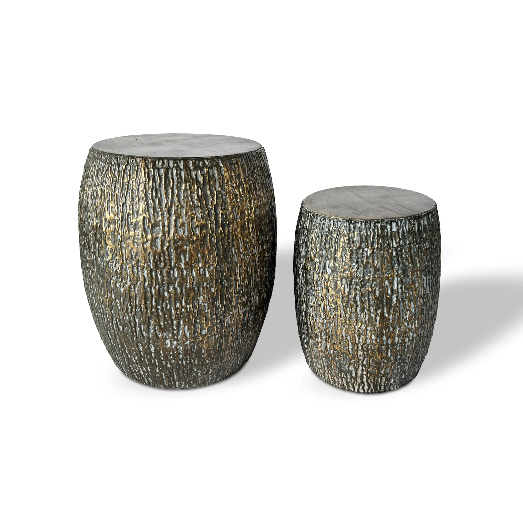 2er-Set Metallhocker 'Elara', antik gold