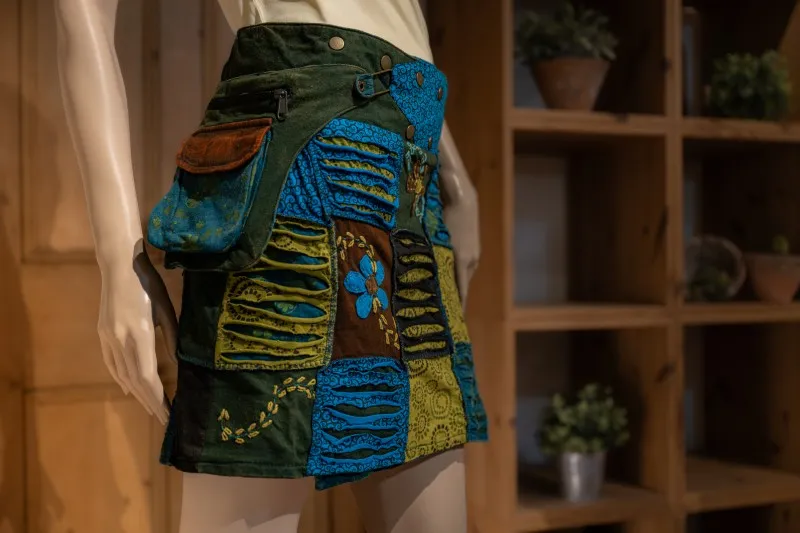 Wenderock 'Patchwork' grün-blau, 100% Baumwolle