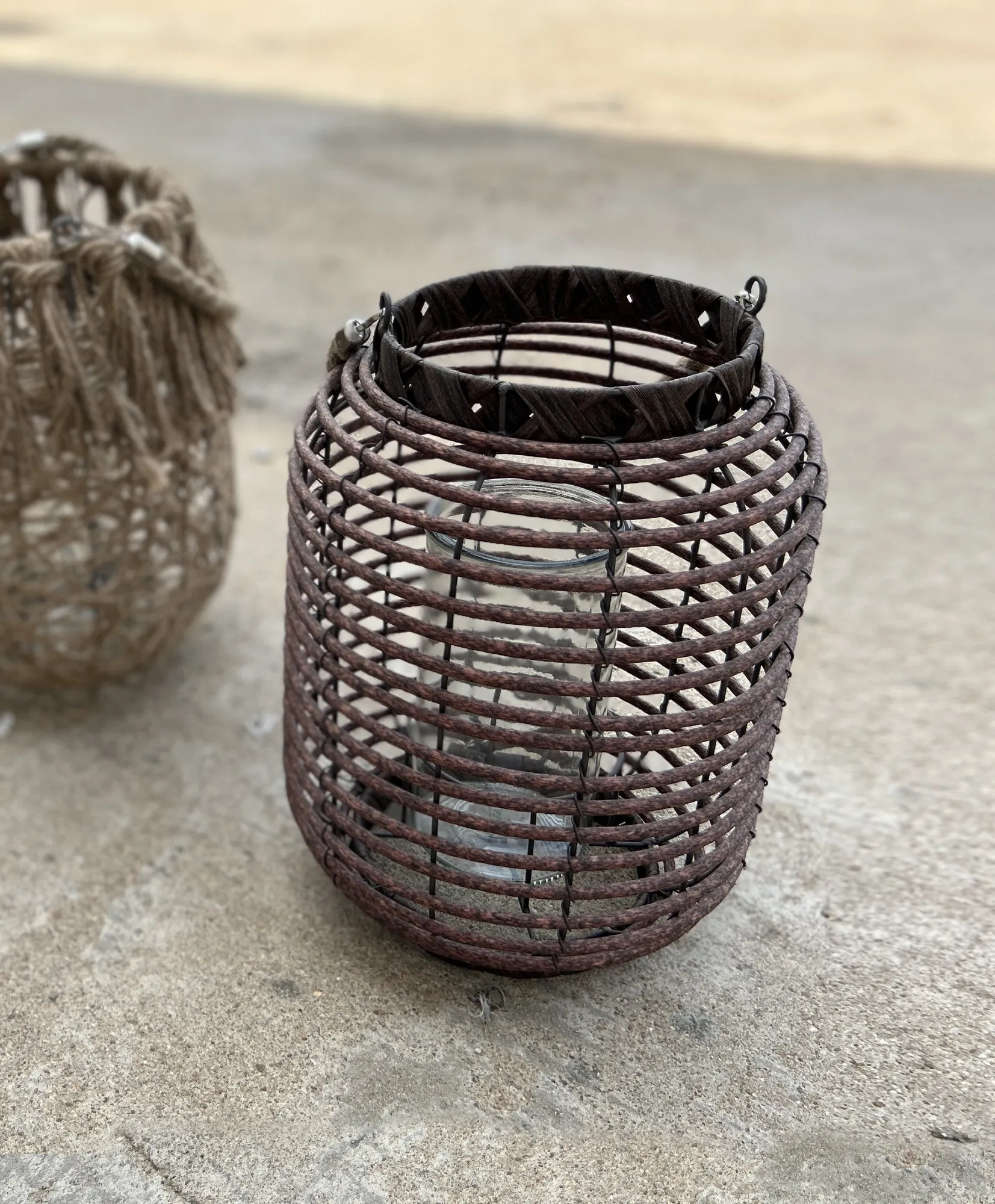 Windlicht aus Kunstrattan, Brauntöne, Ø 23 cm, H 34 cm