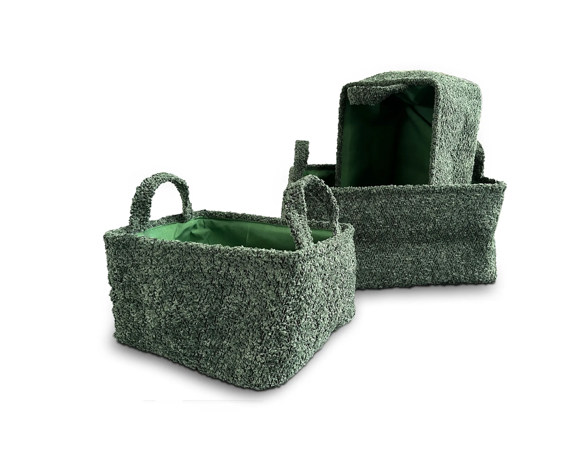 3er-Set Körbe mit Griffen, grün