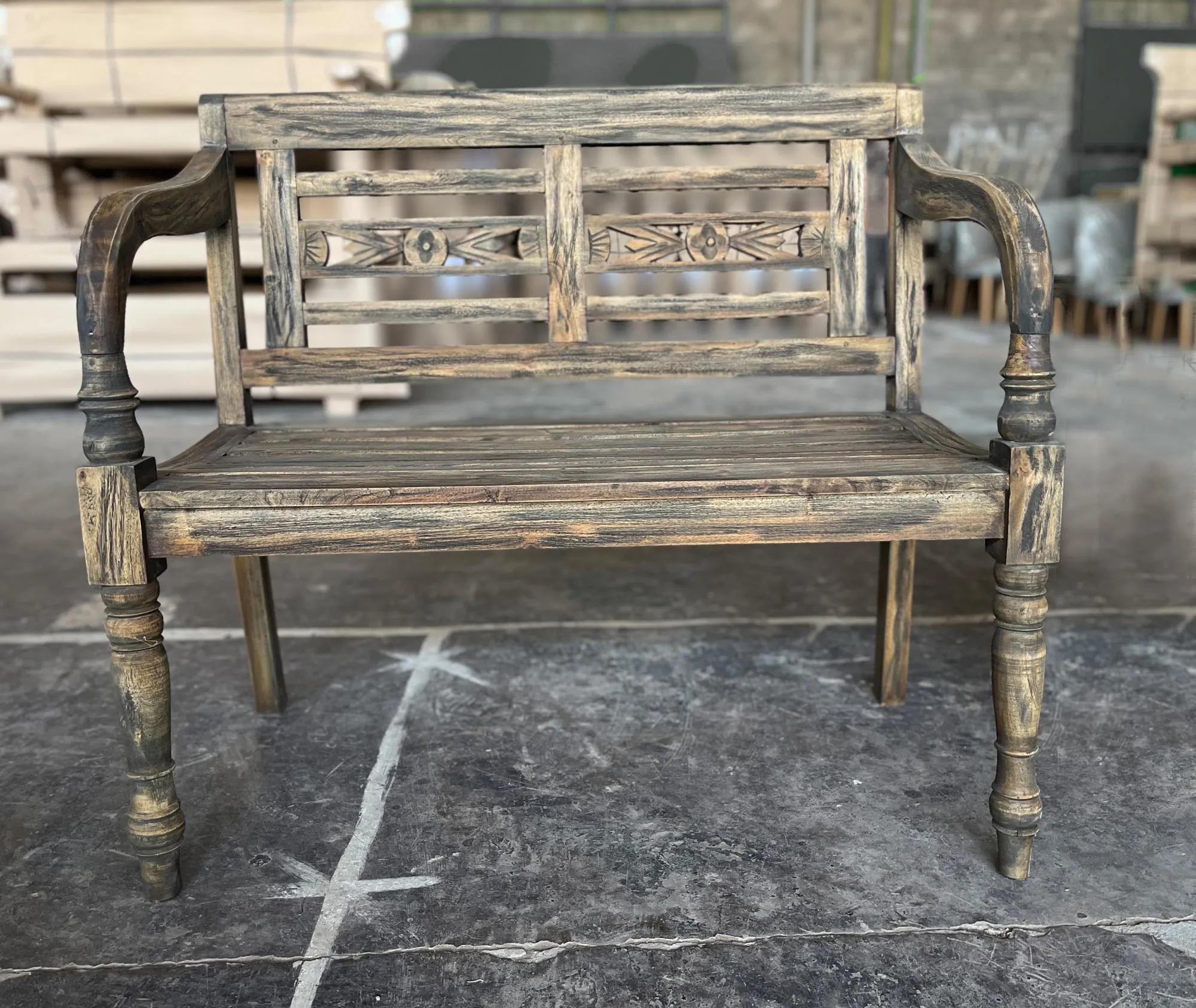 2-Sitzer-Bank 'Gambir', blackwashed Mahagoni, B 100 cm, L 52 cm, H 90 cm